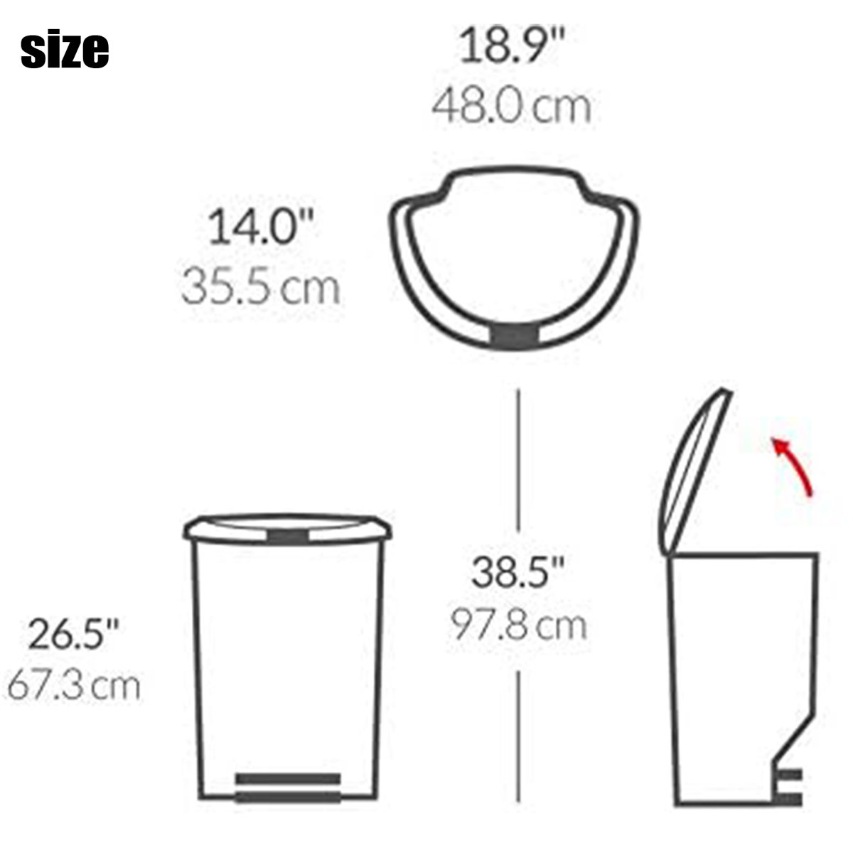 Simplehuman 50 Liter / 13 Gallon Semi-Round Kitchen Step Trash Can with Secure Slide Lock, Plastic